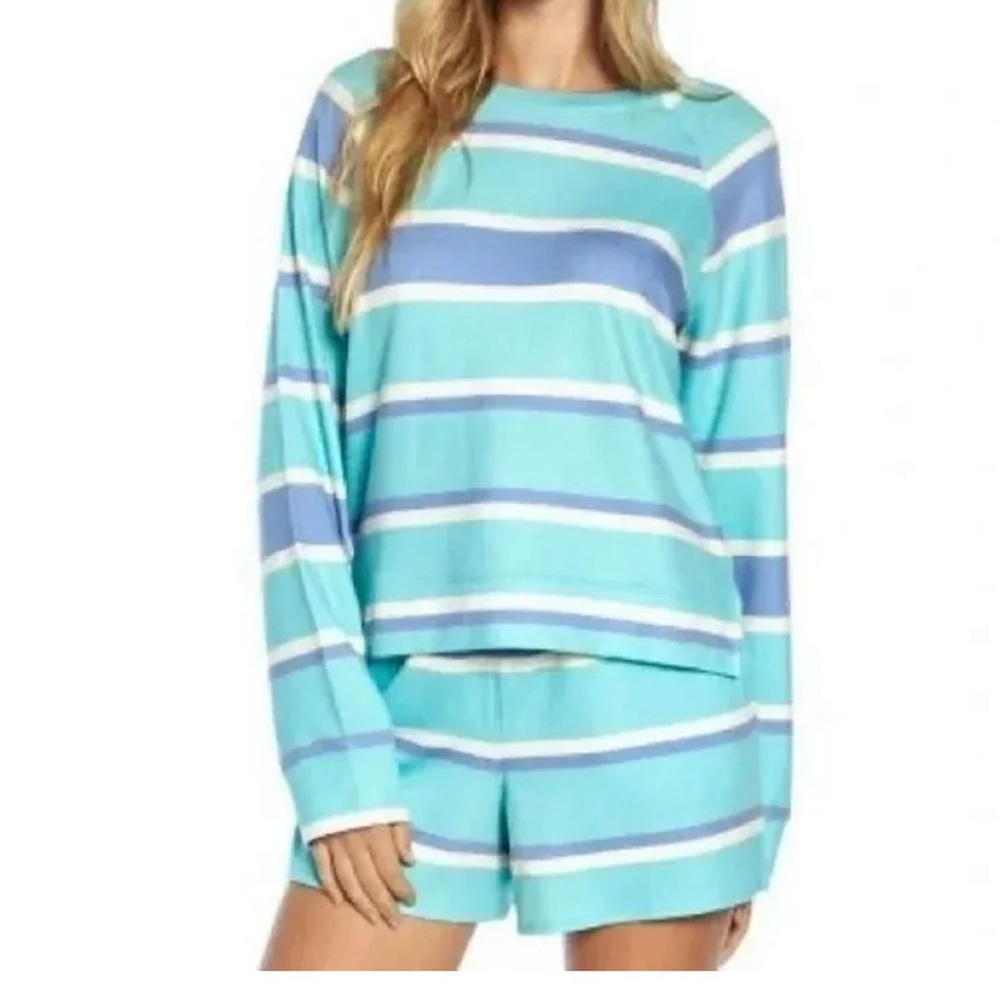 Striped Aqua Blue Lounge Set - Women Intimates & Sleepwear